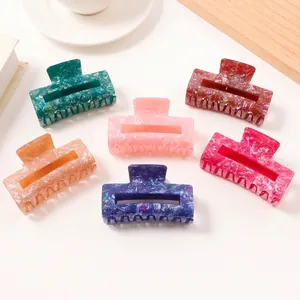 Marble Texture Hair Claw Clip Large Rectangular Hollow Acetate Shark Clip For Women Retro Styling Fashion Accessories