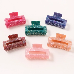 Set of 6 marble textured hair claw clips with gold flakes in vibrant colors