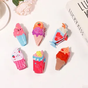 Pinces à Cheveux Créatives en Forme de Dessert Glacé Coloré en PVC Doux Alimentaire Pinces à Cheveux Dessin Animé Sundae Accessoires de Cheveux pour Femmes