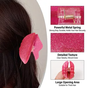 Pince à cheveux rose pailletée avec ressort solide et texture scintillante brillante