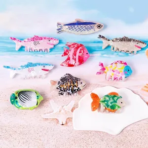 Ocean Animal Hair Claw Clips Acetate Shark Tropical Fish Shape Hair Clamps Non Slip Hair Accessories For Women Daily Vacation