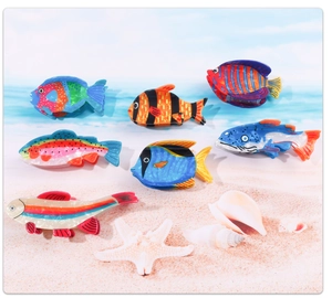Lot de sept pinces à cheveux en forme de poissons tropicaux avec texture irisée