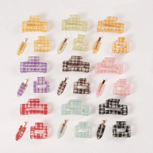 Academic Style Plaid Checkerboard Hair Claw Clip Collection For Women Girls Plaid Texture Resin PVC Hair Accessory Bangs Clip