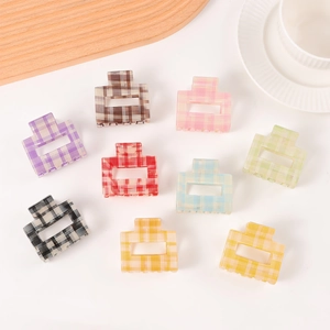 Plaid square hair claw clip set in nine vibrant colors with acetate material finish