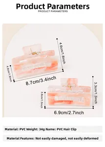 Detailed size parameters of marble hair claw clips in large and small sizes