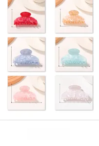 Detailed size view of six colorful marble texture jelly hair claws in 7.9cm length