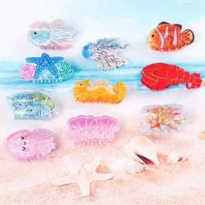 Série de Pinces à Cheveux en PVC Créatures Marines Colorées Été Plage Méduse Étoile de Mer Hippocampe Homard Accessoires de Cheveux pour Femmes