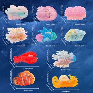 Lot de pinces à cheveux colorées sur le thème marin avec méduse étoile de mer et hippocampe