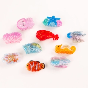Lot de 10 pinces à cheveux colorées créatures marines comme méduses et étoiles de mer