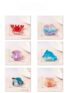 Detailed dimensions of acetate ocean animal hair claws including crab, dolphin and turtle