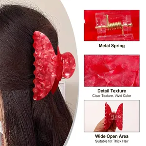 Elegant red marble texture hair claw clip for thick hair with strong metal spring