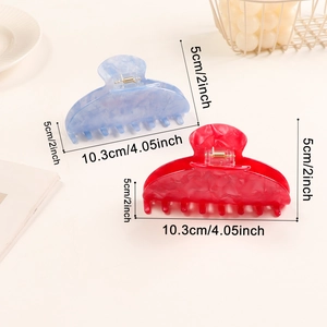 Elegant large 10.3cm marble texture hair claw clips in blue and red jelly colors
