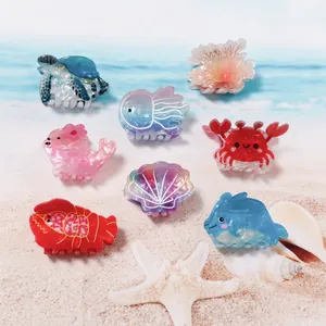 Ocean Animal Hair Claw Clips for Women Cute Cartoon Crab Sea Turtle Lobster Shell Dolphin Summer Beach PVC Hair Accessories Small Shark Hairpins