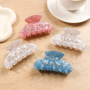 Elegant marble texture hair claw clips with rhinestones in pink and blue colors