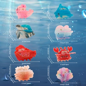 Set of 8 colorful marine animal hair claws including dolphins, crabs and lobsters