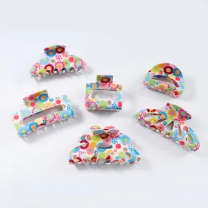 Süße Blumige Haarklammern Für Damen PVC Gänseblümchen Muster Haarschmuck Geometrische Quadratische Runde Haifisch-Clips Mode Kopfbedeckung