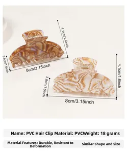 Vue détaillée des pinces à cheveux montrant les dimensions 8cm x 4,1cm et le poids 18g