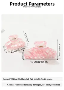 Size chart for PVC hair claws showing dimensions and weights of large and small versions