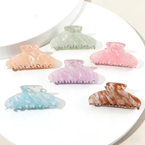 Iridescent Marble Texture Hair Claw Clip PVC Shell Pattern Shark Clip For Women Girls Fashion Hair Accessories