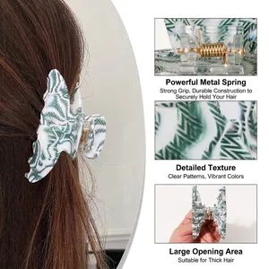 Grande pince à cheveux avec motifs géométriques verts pour cheveux épais