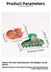Detailed view of PVC Christmas hair claw clips with cat and Santa patterns for women
