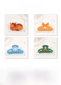 Detailed size specifications for Christmas cat and snowflake themed hair claw clips