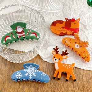 Christmas Theme PVC Hair Claw Clip Cute Cat Snowflake Reindeer Santa Claus Pattern Large Hair Accessory For Women Girls