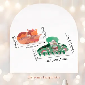 Christmas cat and Santa hair claw clips set with specific dimensions for holiday hairstyling
