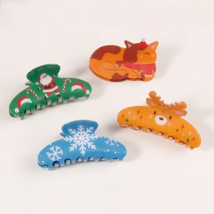 Christmas hair claw clips set featuring festive cat, Santa, snowflake and reindeer designs
