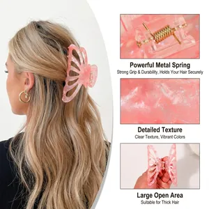 Haarklammer Schmetterling in Rosa Marmor-Optik mit starker Metallfeder für dickes Haar