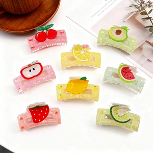 Acrylic Fruit Shape Hair Claw Clips Sweet Summer Cherry Strawberry Avocado Apple Watermelon Hair Clips For Women Girls Hair Accessories