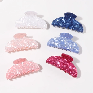 Set of large hair claw clips with colorful ice-crackle texture and marble pattern