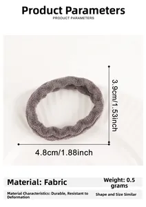 Detailed size specifications for a durable grey fabric elastic hair tie with measurements