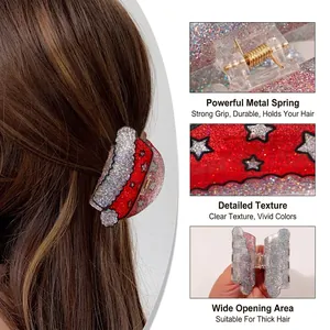 Sparkly Christmas hat hair claw clip with red and silver glitter for festive hairstyling