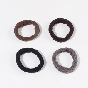 Set of 4 plush high elasticity hair ties in neutral black brown and grey colors