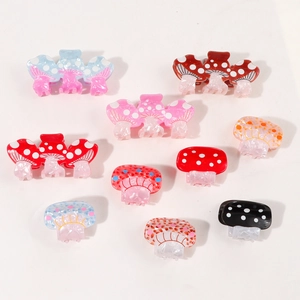 Cute mushroom hair claw clips with polka dots in various colors and designs