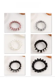 Élastiques à cheveux élégants avec double rangée de perles en six couleurs assorties