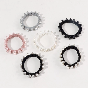 Lot de 6 chouchous élégants avec perles en rose gris et noir pour coiffures quotidiennes