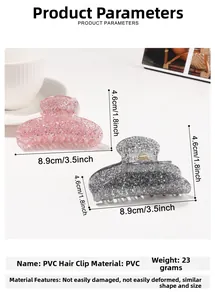 Dettaglio dei fermagli per capelli glitterati rosa e argento con misure 8,9x4,6cm