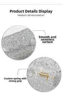 Dettaglio della molletta per capelli argento glitter con molla forte per una presa salda
