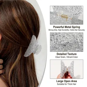 Pinza per capelli a farfalla scintillante con robusta molla in metallo e trama di paillettes