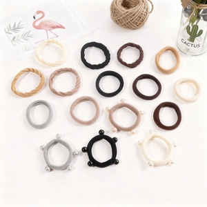 Women's High Elastic Hair Ties Morandi Color Thickened Seamless Scrunchies With Faux Artificial Pearls Fabric Hair Bands Daily Styling