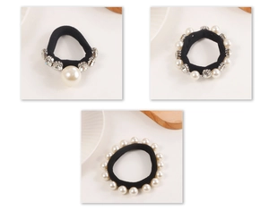 Set di tre elastici per capelli neri con perle sintetiche e strass decorativi