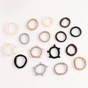 Set of 15 high-elastic Morandi color hair ties with beads and braided designs