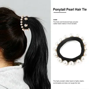 Elastico per capelli con perle nere per coda di cavallo alta con fascia in gomma