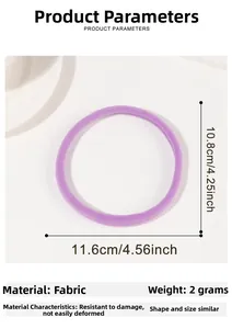 Detailed size parameters of purple velvet hair tie with a 10.8cm to 11.6cm diameter