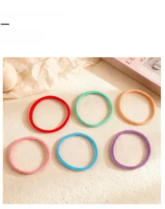Detail of multi-color seamless hair ties in vibrant macaron colors with high elasticity