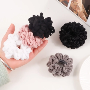 Plush chenille scrunchies in white pink black and grey soft oversized hair ties set