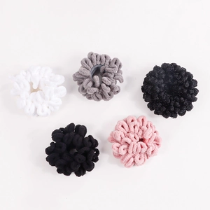 Five-piece set of plush chenille scrunchies in assorted neutral colors for women hair styling