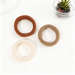 Three-piece high elasticity knit hair ties in dark coffee, khaki, and cream white colors